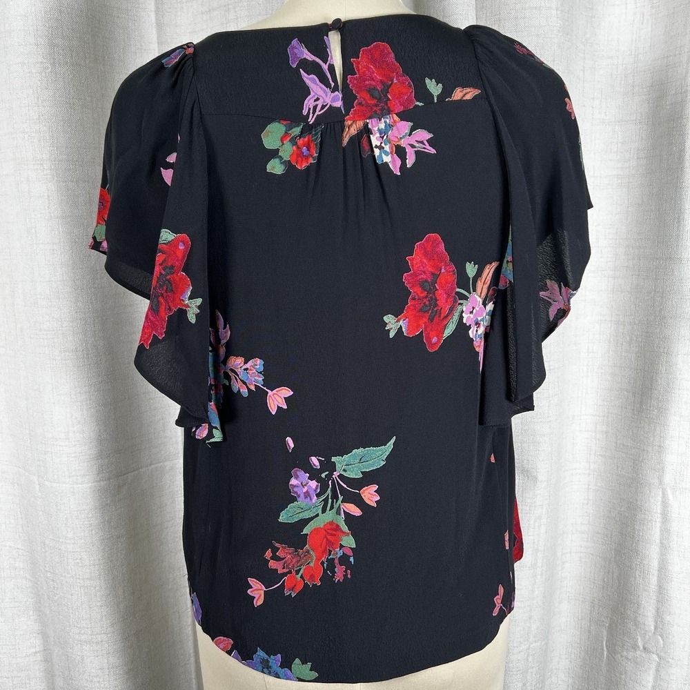 Maeve Anthropologie Prato Flutter Sleeve Blouse Top‎ XS Black Boho Trendy Casual - Picture 7 of 11